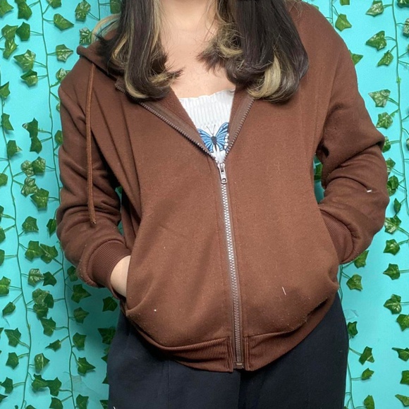 Shein Brown Zip Up Hoodie - Picture 2 of 4